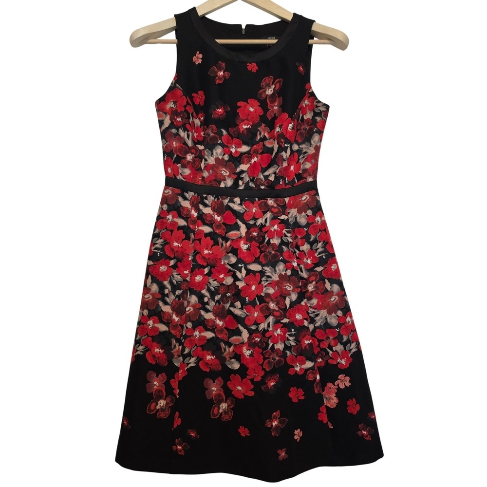 Jacob Floral Print Sleeveless Fit and Flare Knee Length Dress Black Red Size XS